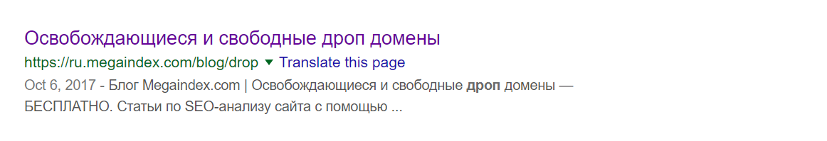 Пример выдачи без расширенных сниппетов